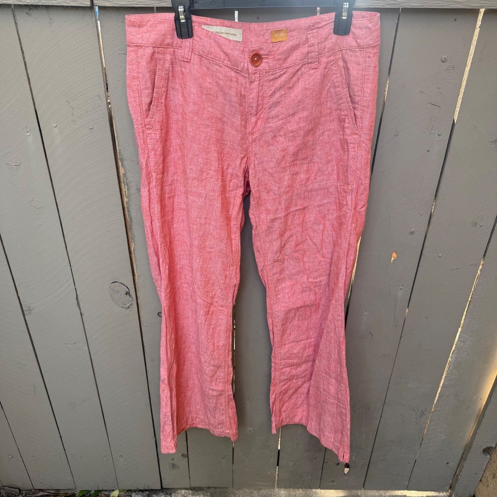 Pilcro‎ and the Letterpress No 10 Coral Pink Linen Straight Leg Pants 10 Beach